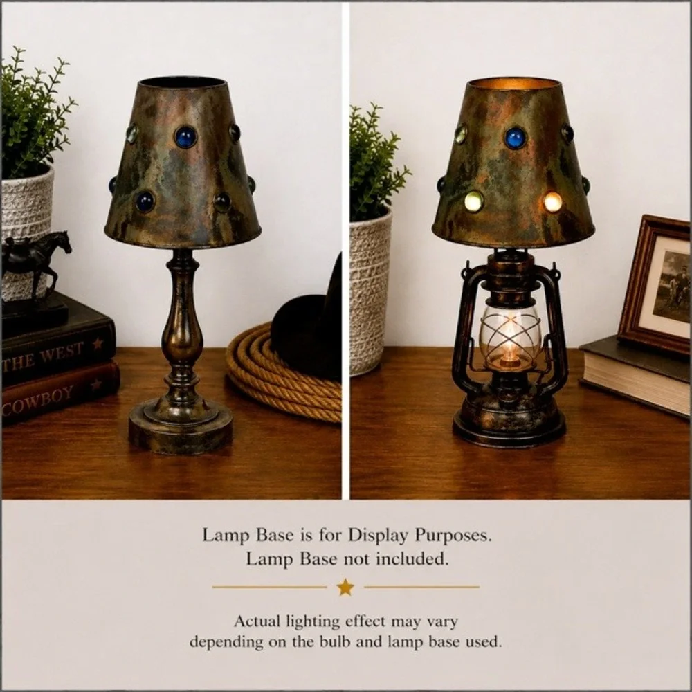 Vintage Mexican Brutalist Copper Clip-On Lampshade Glass Cabochons 4
